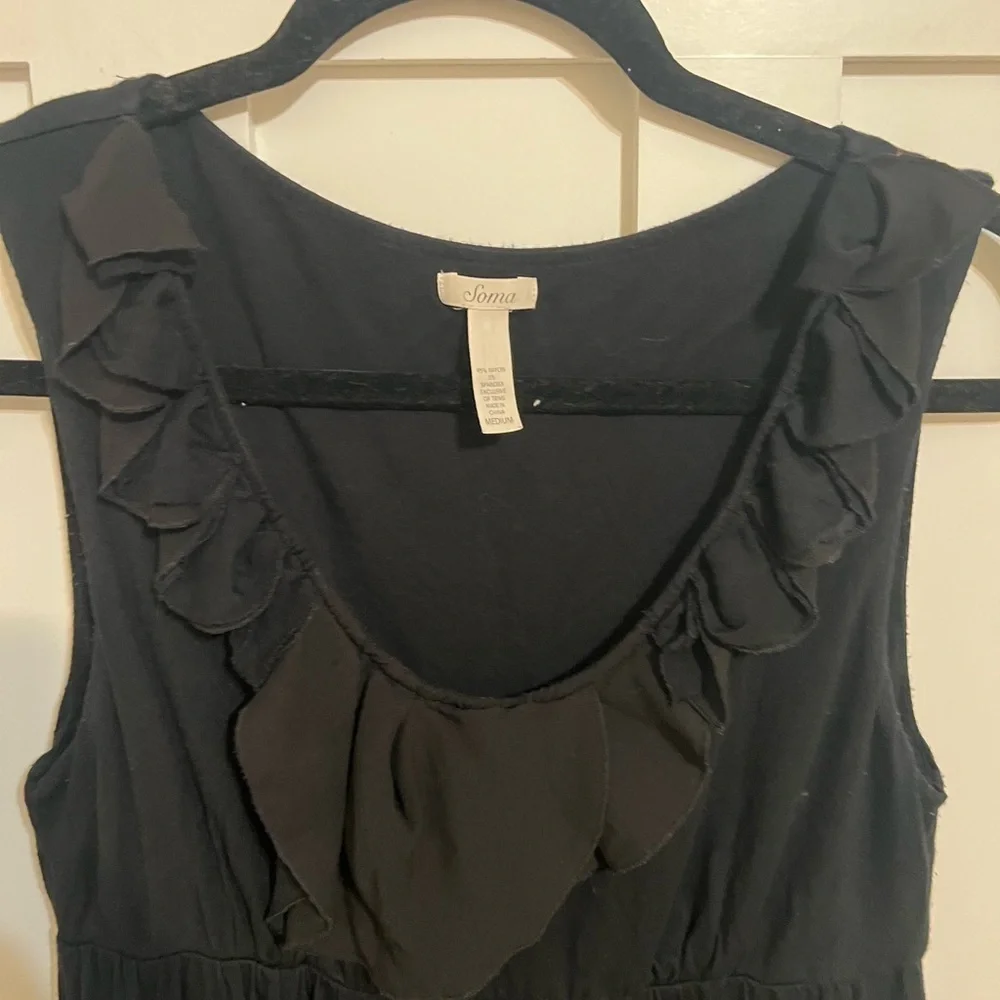 Soma Dress Size M Black Ruffled Neckline Comfy Sleeveless Womens Rayon Blend